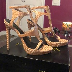 Neutral snake print heels